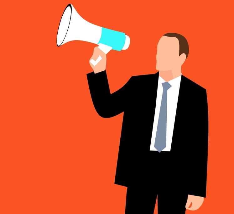 Animated Church Leader in Suit & Holding a Bullhorn