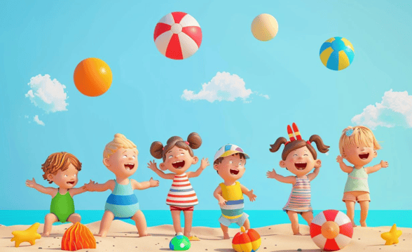 Animated Image of Preschoolers at the Beach in Summer