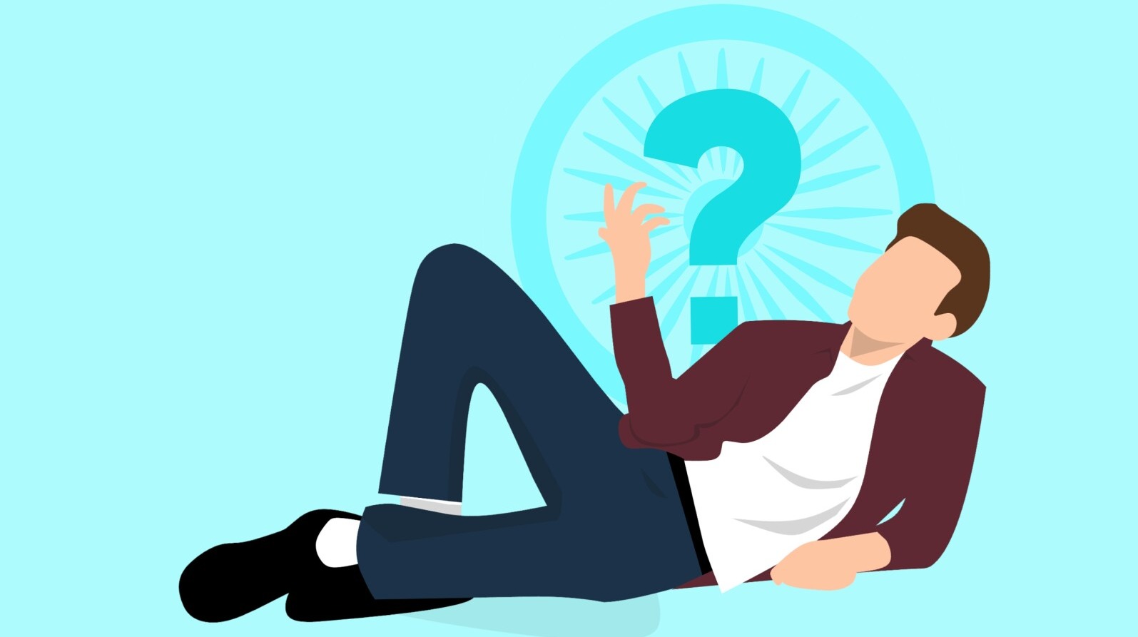 Animated Man Lying on Side with Question Mark