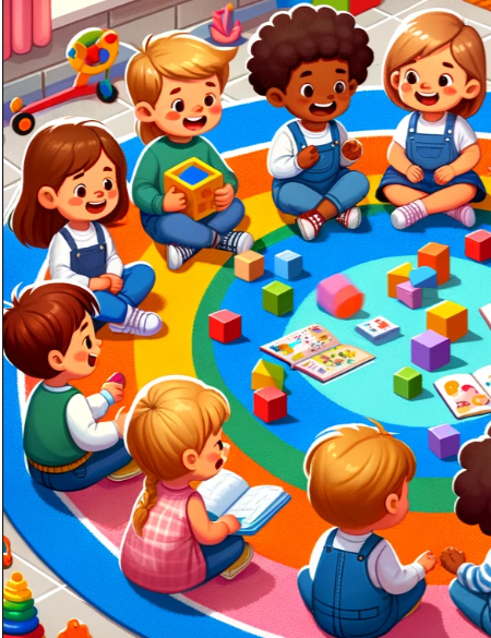 Animated Preschool Kids Sitting in a Circle