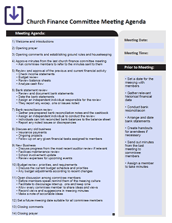 Church Finance Committee Agenda Screenshot