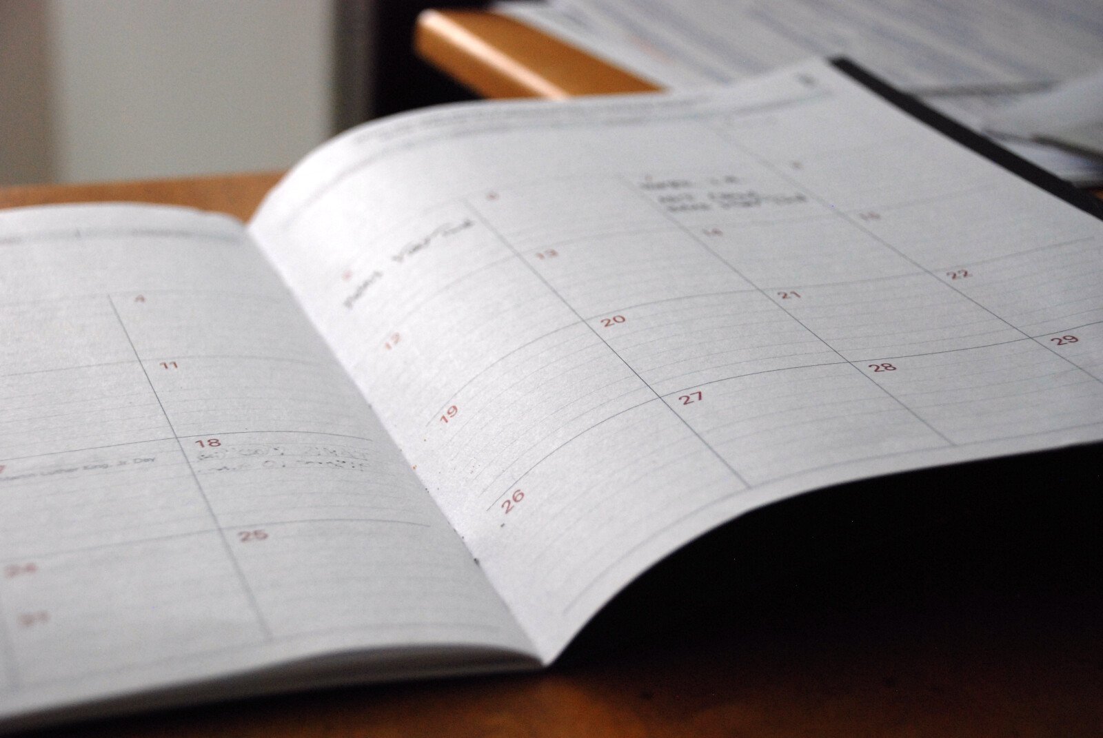 Church Event Planning Calendar on Table