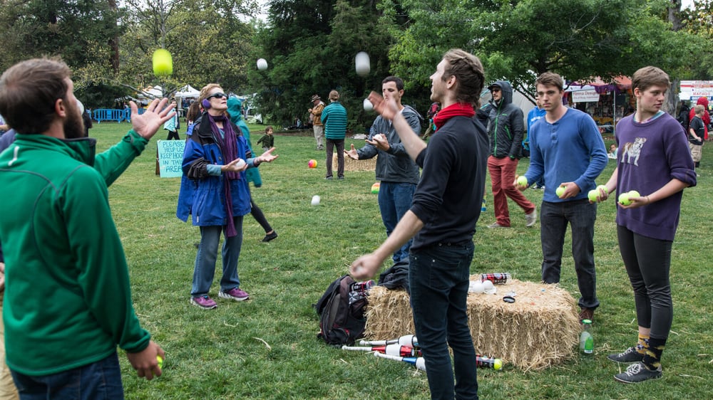 Church Youth Group Playing a Game with Tennis Balls