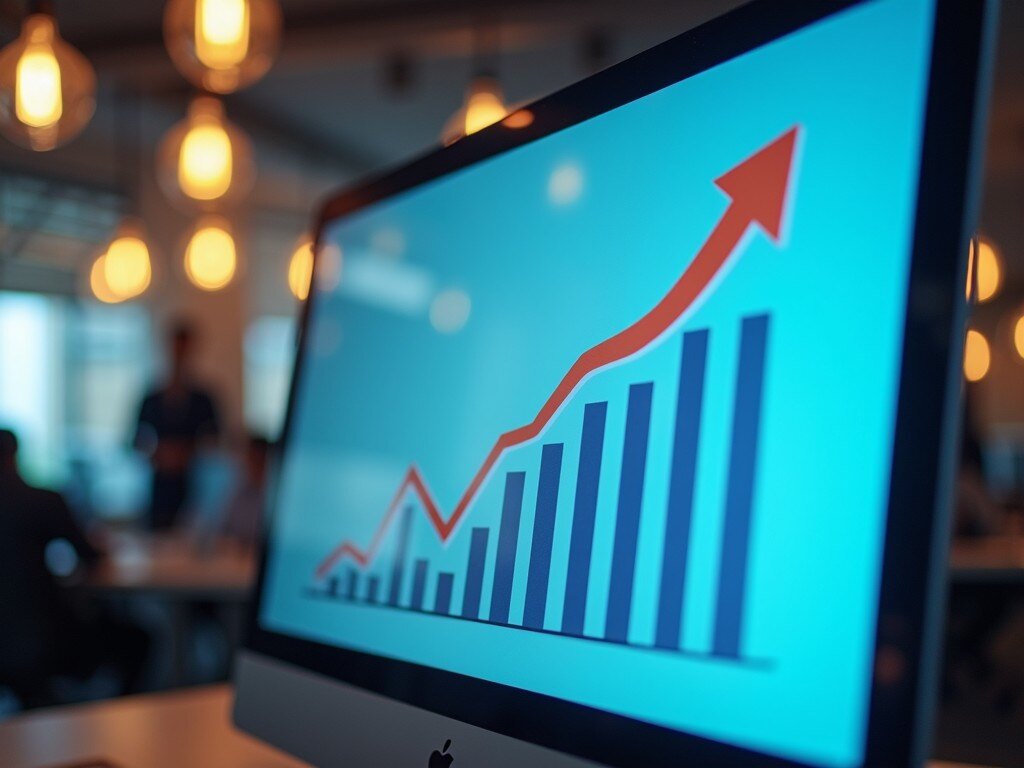 Close up photo of a bar graph on a computer screen, representing positive growth from donation tools