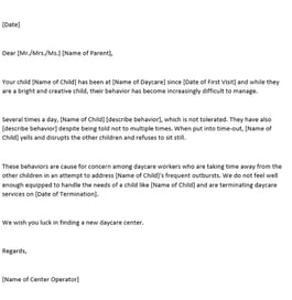 Daycare Termination Letter 2 Behavior