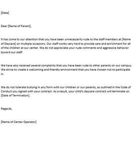Daycare Termination Letter 3 Parent Behavior