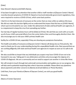 Daycare closing letter - COVID