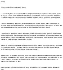 Daycare closing letter - General