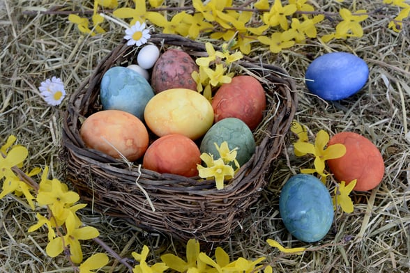 Easter Basket with Colored Eggs