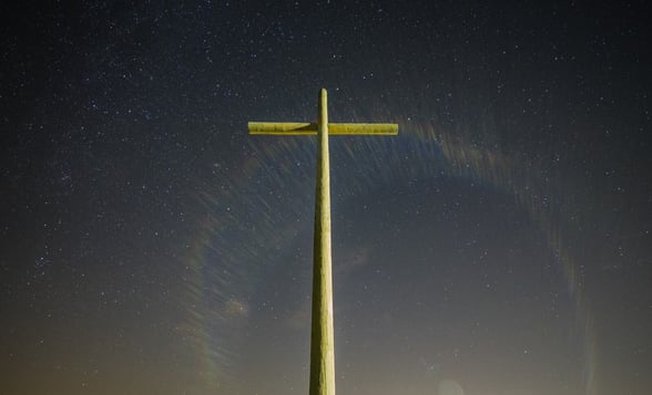 Easter image of the cross with night sky in the background