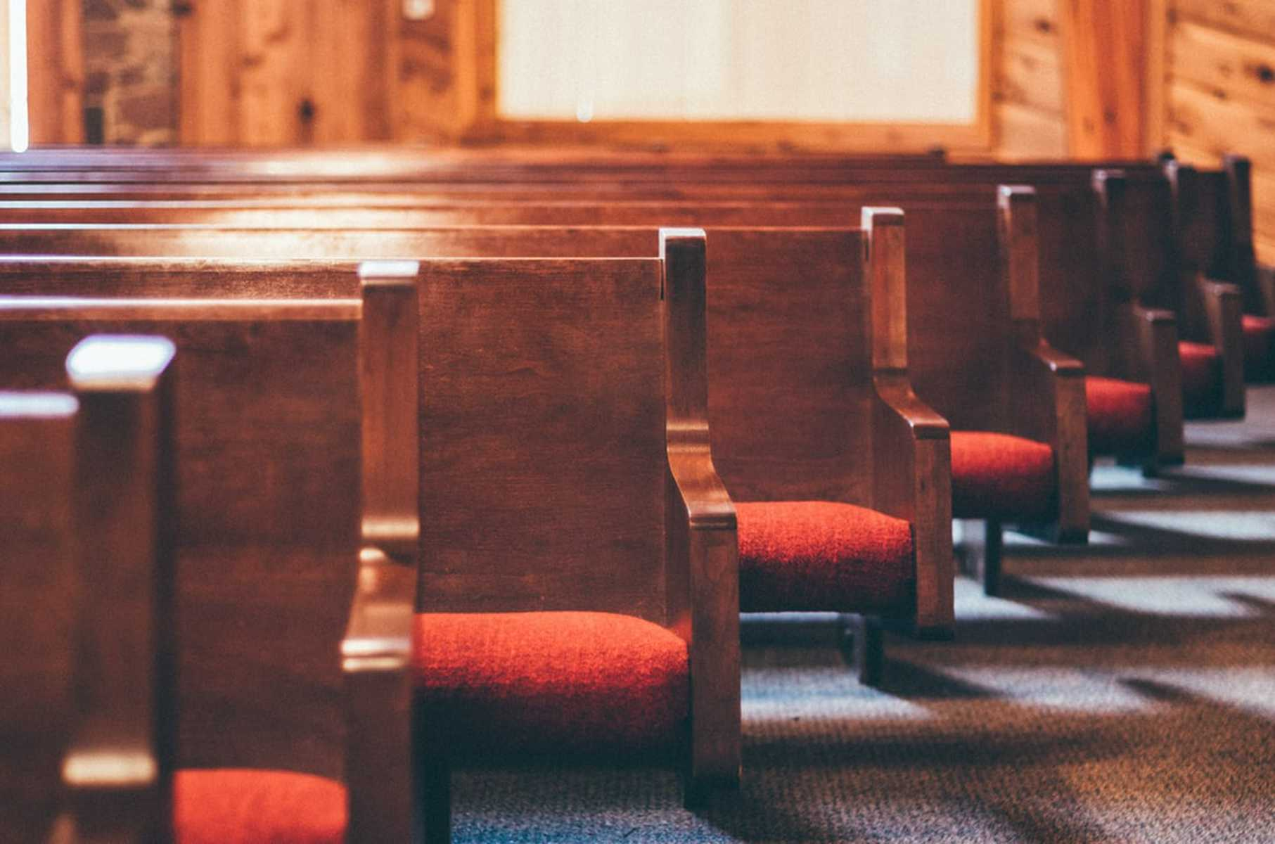 Empty Church Pew Before Anniversary Celebration