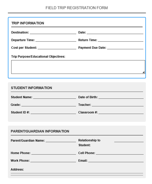 Field trip registration form screenshot