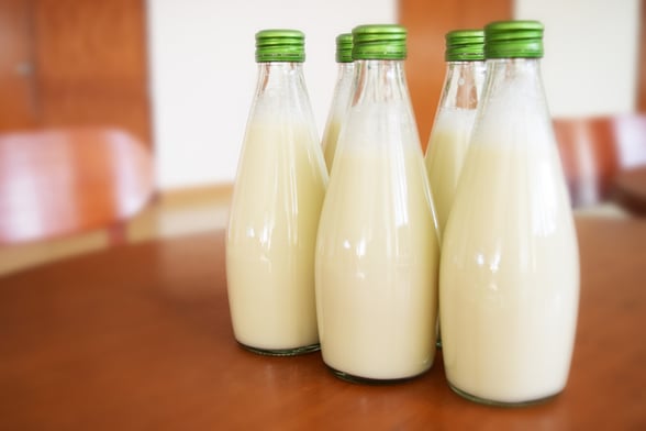 Glass bottles of milk