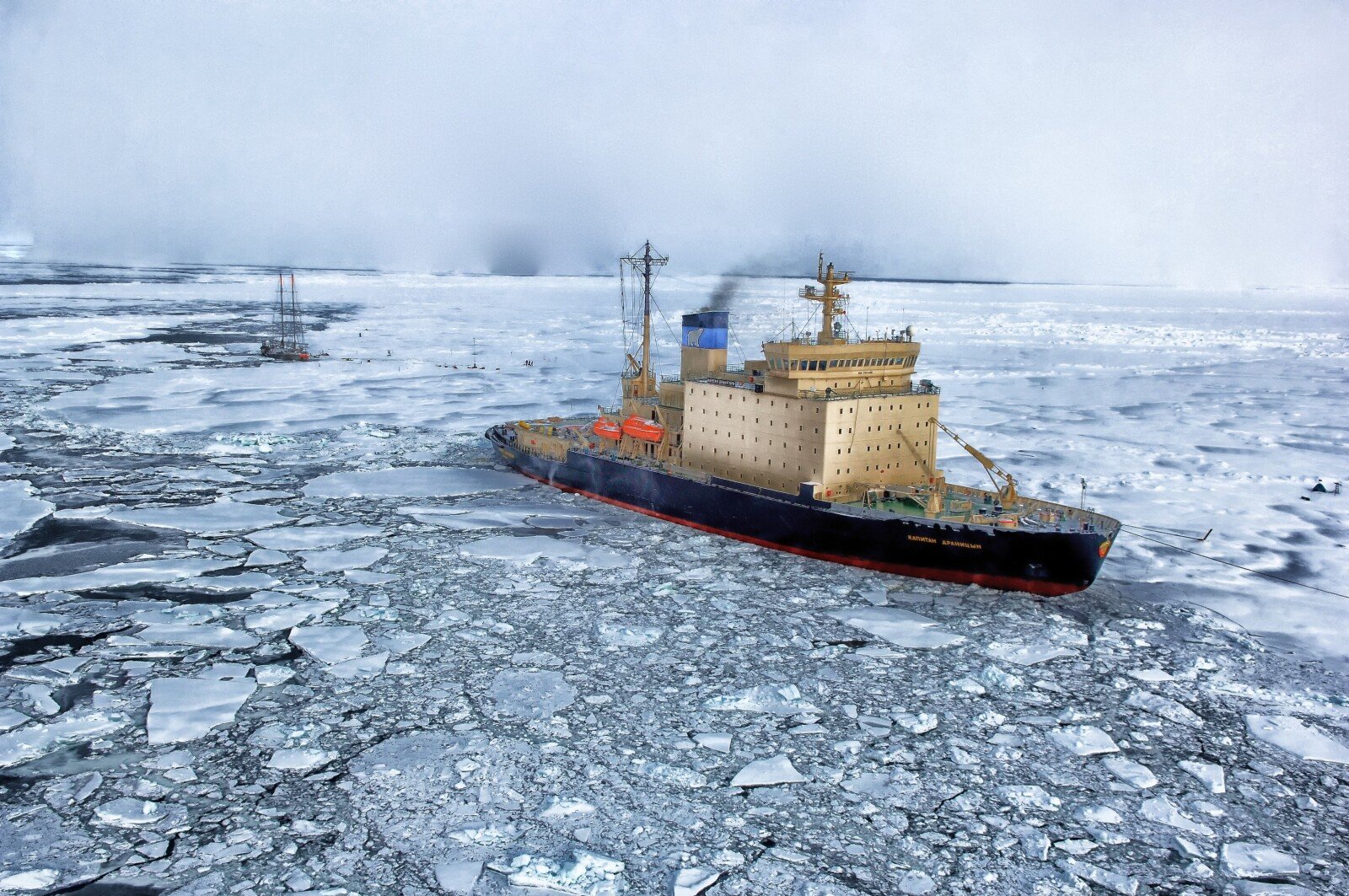 Ice Breaker in Ocean Breaking Ice