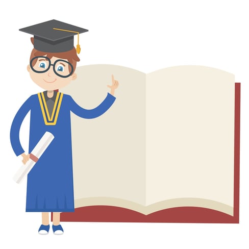 Illustration of a preschooler who graduated preschool, in a cap and gown