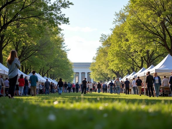 Image of a bustling but not donor-heavy event, representing fundraising fatigue