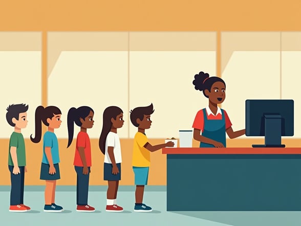 Image of a cafeteria worker using the school lunch payment system
