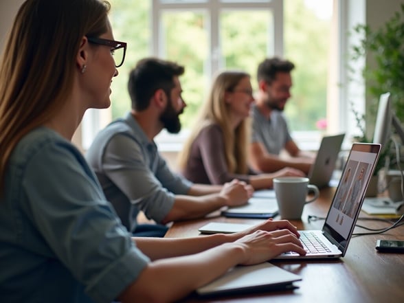 Image of a group of people answering post-event survey questions after attending a virtual non-profit event