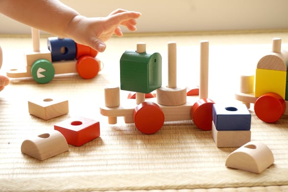 Image showing preschooler playing with toy blocks