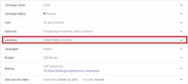 Daycare Advertising Blog Screenshot- Google Ads Country Setting
