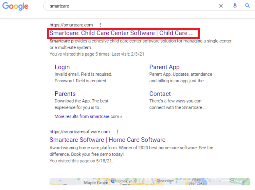 Daycare Advertising Blog Screenshot - Title Tag in SERPS