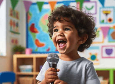 Kid Singing a Song at Circle Time