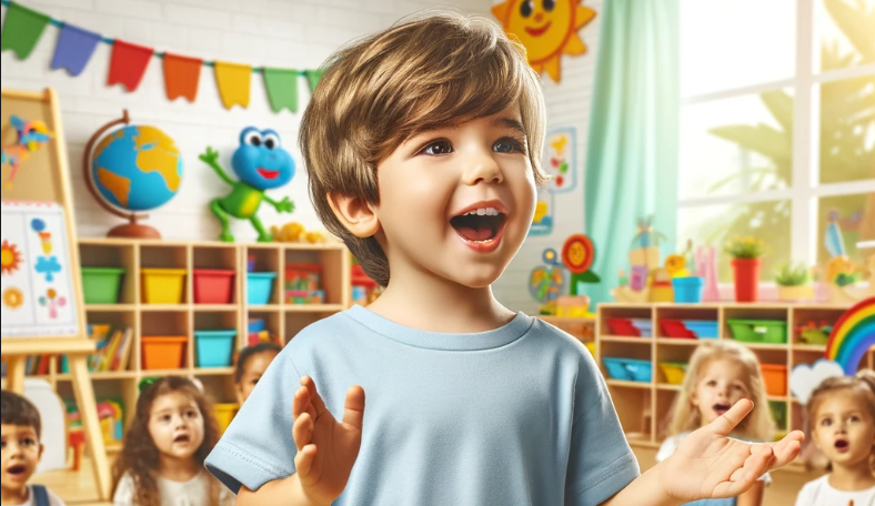 Preschooler Singing at Circle Time