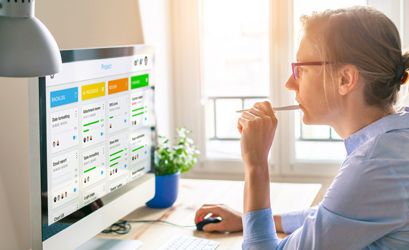 person using church management software