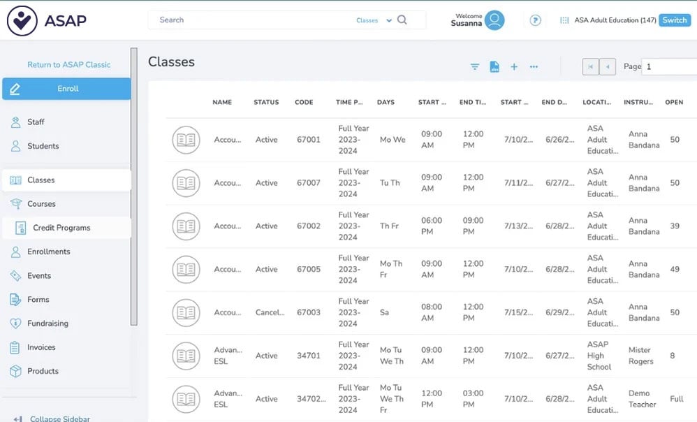 ASAP-Classes-Screenshot