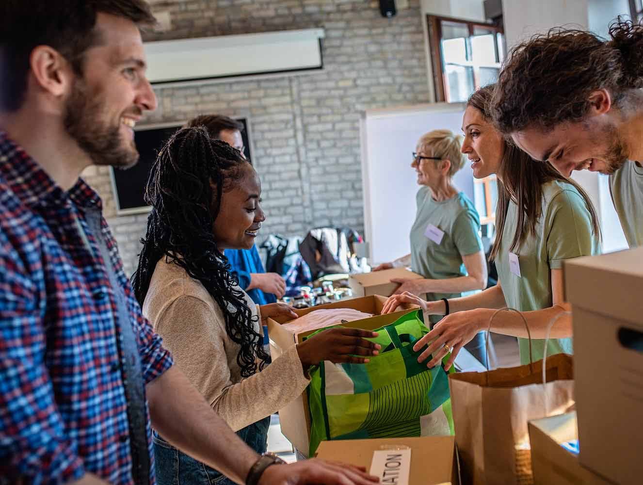 people at donation center