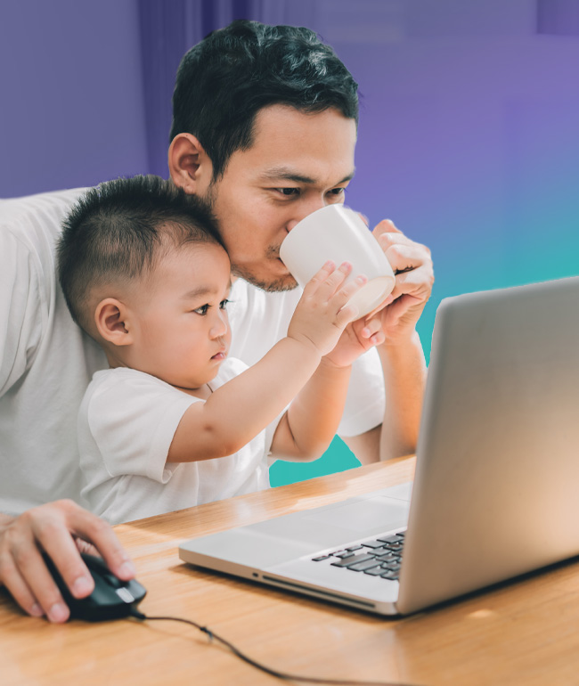 Man and child using Vanco software