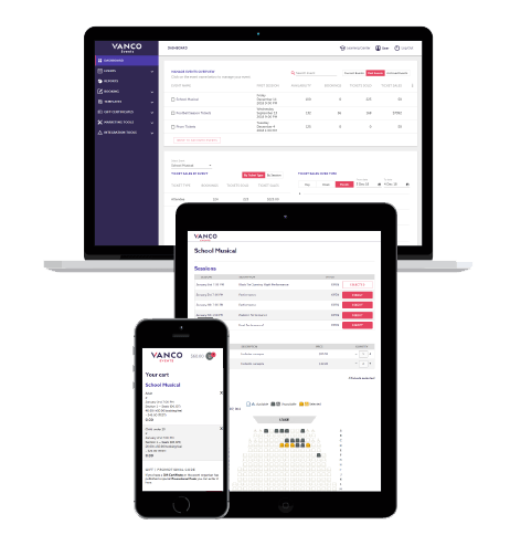 school ticketing software on multiple screens