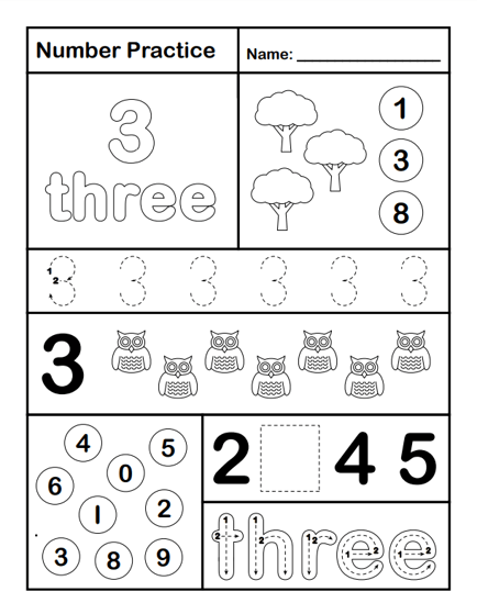 Number 3 Preschool Math Worksheet