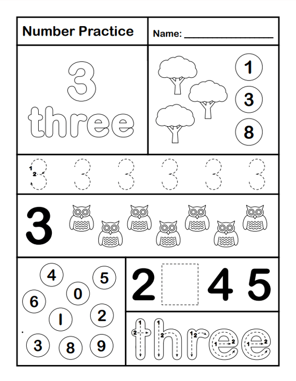 Number 3 Preschool Math Worksheet