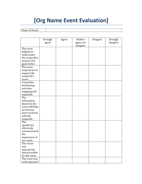 Event Evaluation Form Template