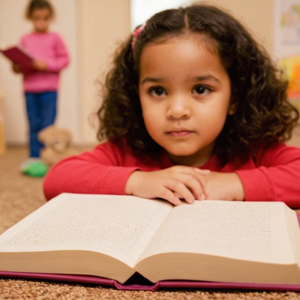 Preschool Girl Peering Over a Journal for a Writing Activity