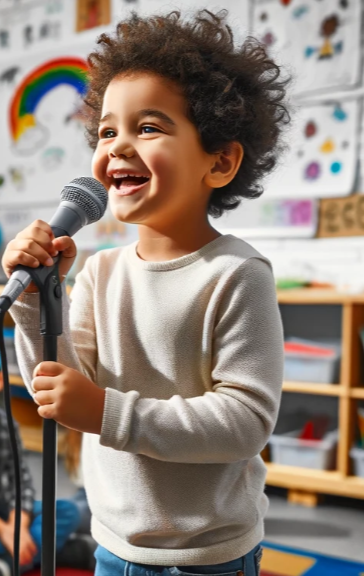 Preschool Kid Singing a Song on a Microphone