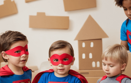 Preschool Kids Engaging in a Group Super Hero Activity