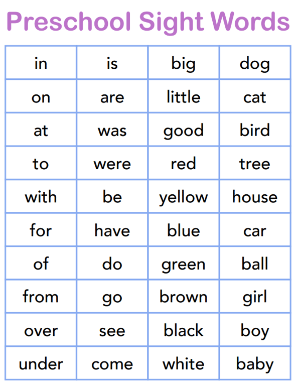 Preschool Sight Words Card-1