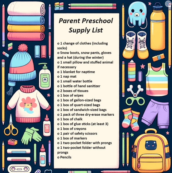 Preschool Supply List for Parents