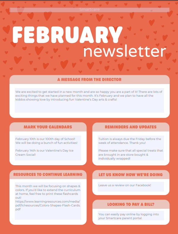 Preschool february newsletter sample template ideas vanco