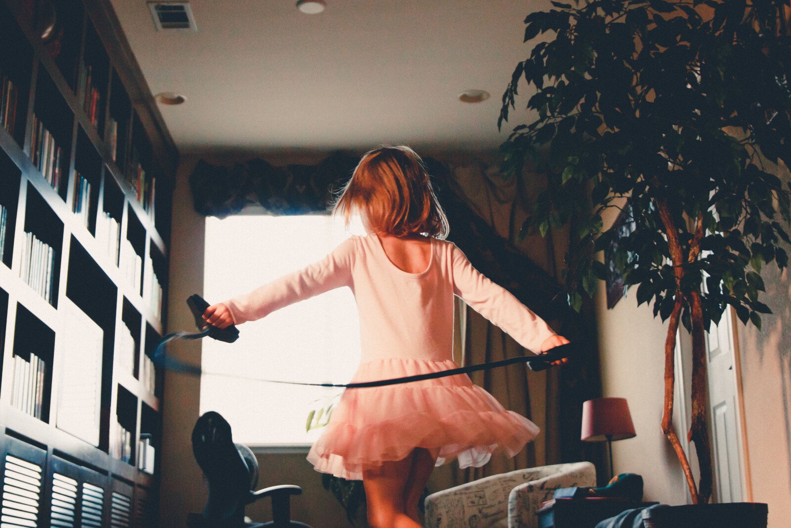 Preschooler dancing at home