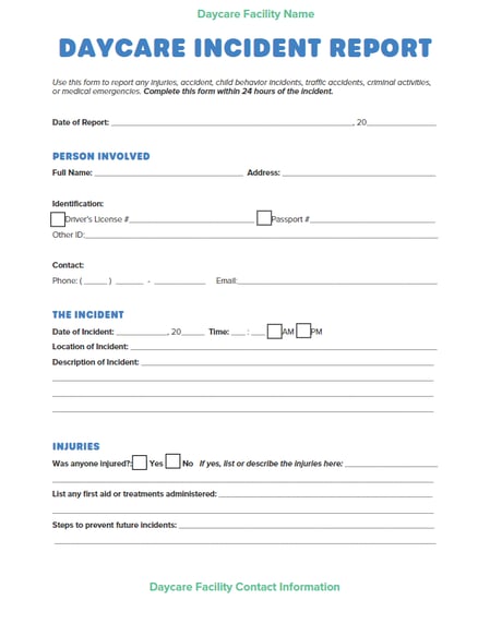 Screenshot of Daycare Incident Report