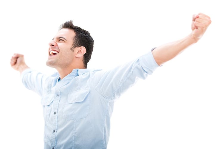 Church Volunteer with Arms Spread Wide in Celebration