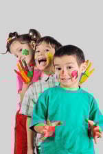 Thre beautiful painted kids standing in a row one after another-1