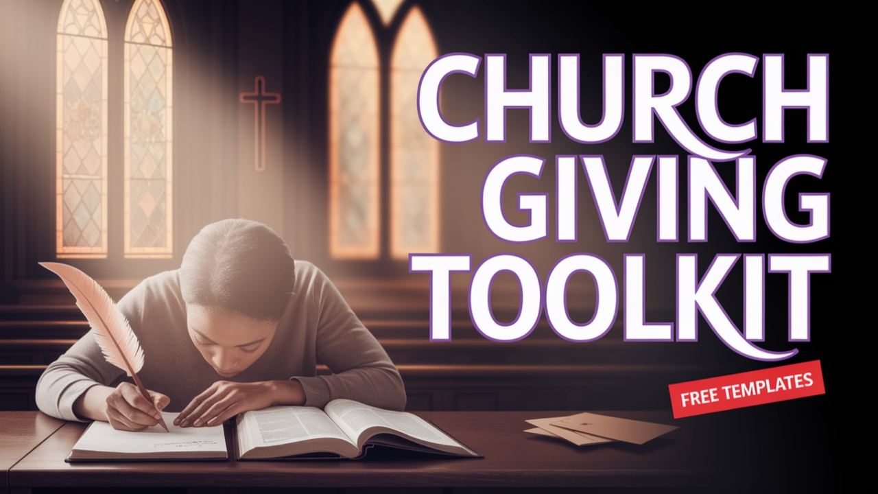 Woman writing a church giving appeal letter with quill
