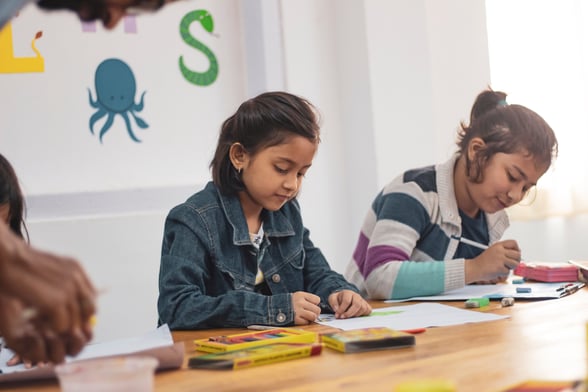 Children coloring in Sunday School 