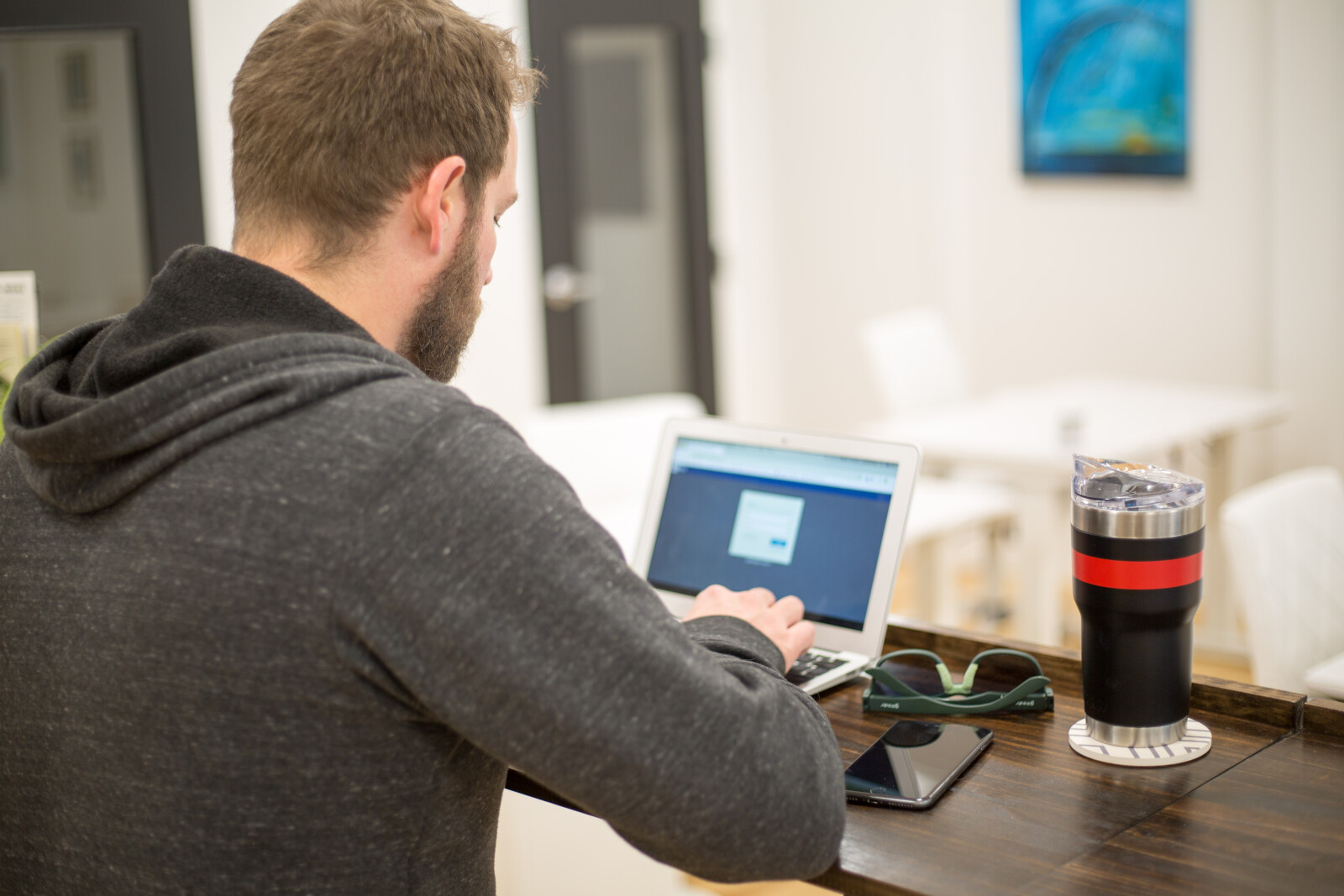 Online Church Volunteer at His Computer