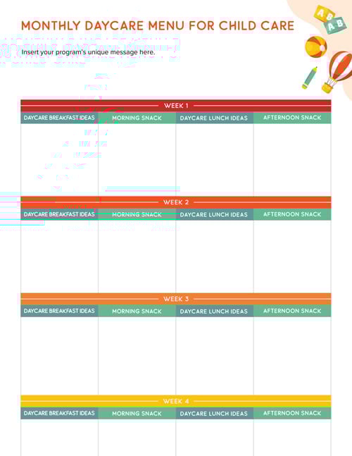 Monthly Daycare Menu Template Screenshot