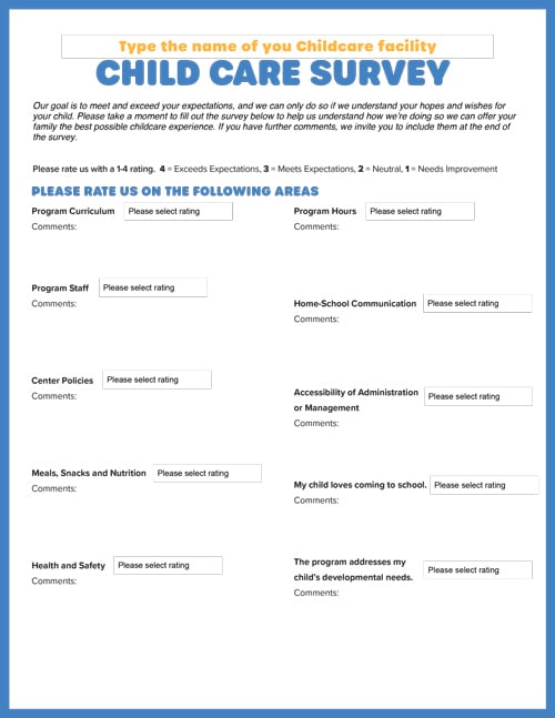 Child Care Survey for Parents Screesnhot